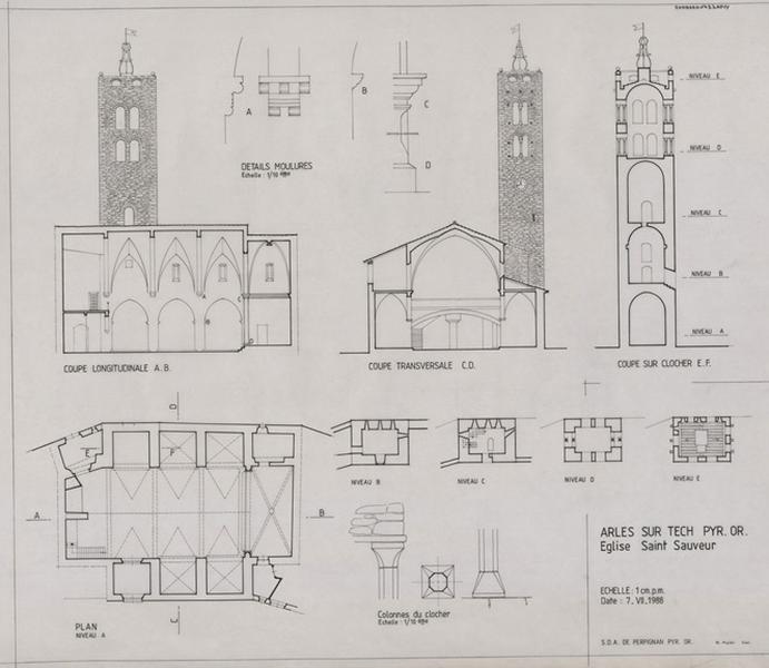 Clocher. Plans, coupes, élévations.