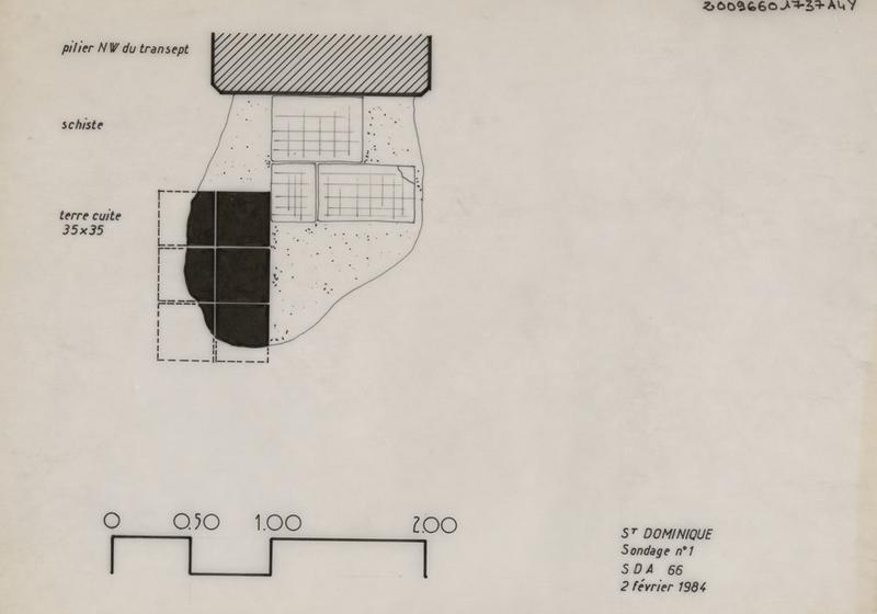 Saint- Dominique. Pilier nord-ouest du transept. Sondage n°1. 2 février 1984. Plan.