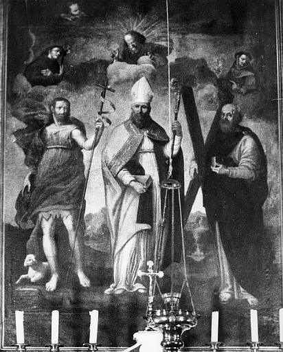 tableau : saint Eloi entre saint Jean Baptiste et saint André