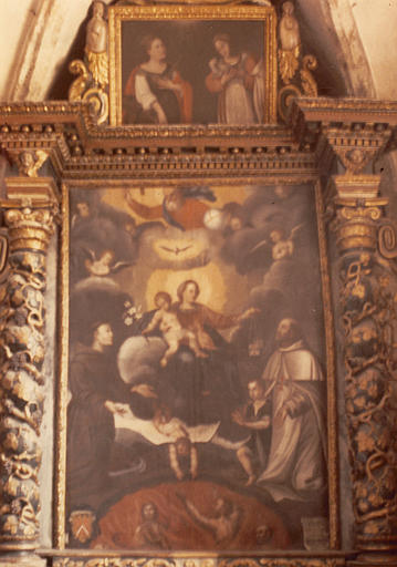 tableau : Saint Jean de Matha et saint Antoine de Padoue intercédant auprès de la Vierge pour les âmes du Purgatoire, tableau secondaire au sommet du précédent : sainte Catherine d'Alexandrie et sainte Agnès - © Ministère de la Culture (France), Médiathèque du patrimoine et de la photographie (objets mobiliers), tous droits réservés