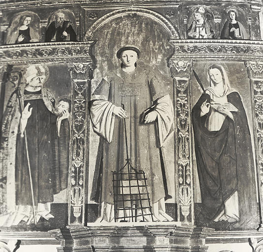 Autel, retable, tabernacle, gradins d'autel, triptyque de Saint Laurent (maître-autel)