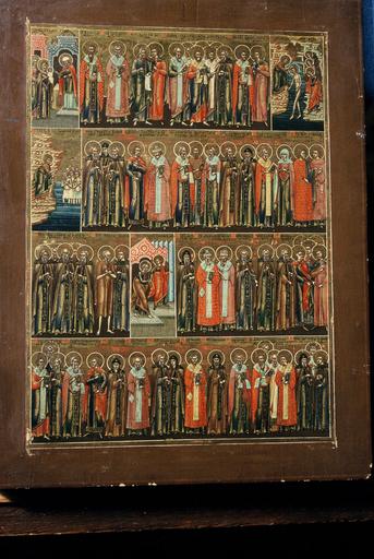 calendrier liturgique : six icônes figurant les saints de chacun des six premiers mois de l'année (de janvier à juin) - © Ministère de la Culture (France), Médiathèque du patrimoine et de la photographie (objets mobiliers), tous droits réservés