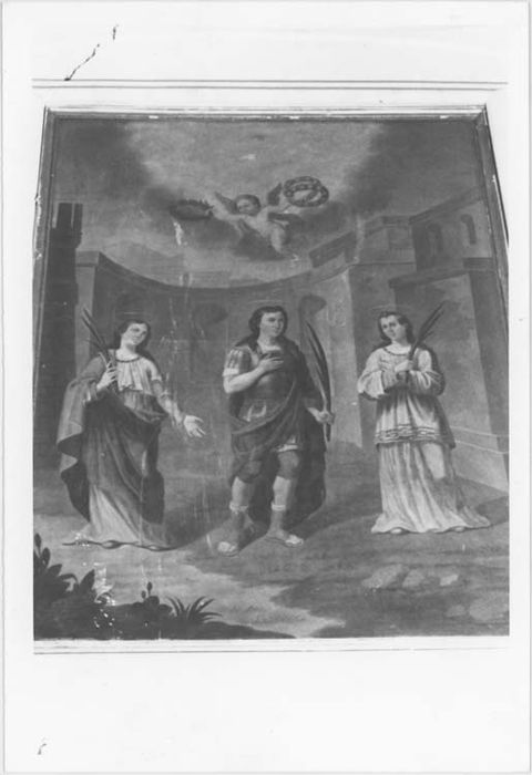 Tableau : saint Géminien entre sainte Saturnine et sainte Valentia