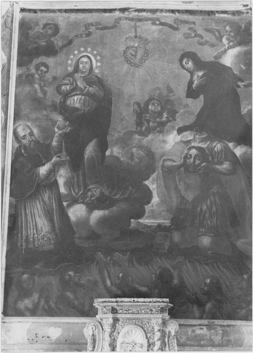 tableau : Saint Geniès, Saint François de Sales, Sainte Marguerite-Marie Alacocque intercédant pour les âmes du Purgatoire, vue générale