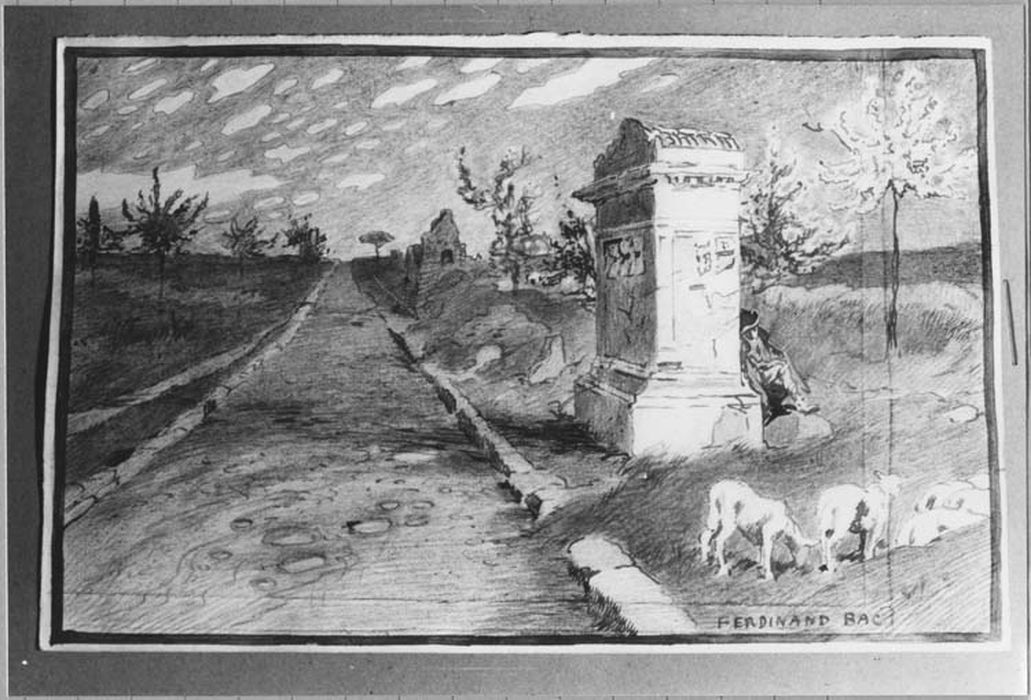 Dessin : Paysage romain, vue générale