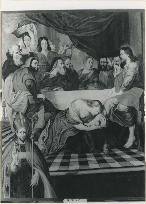 tableau : le Repas chez Simon avec saint Louis de Toulouse bénissant