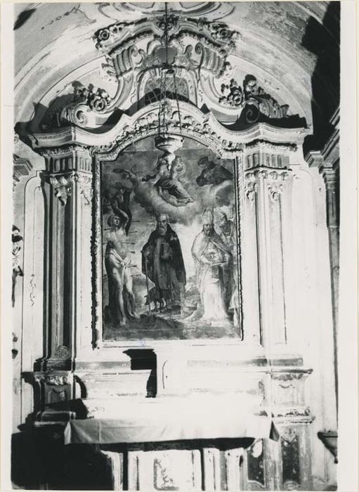 autel, retable, tableau, cadre : Saint Antoine entre saint Sébastien et saint Grat