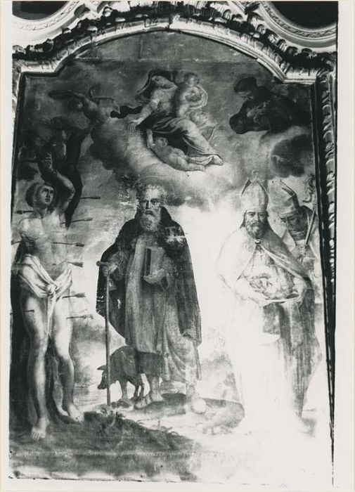 autel, retable, tableau, cadre : Saint Antoine entre saint Sébastien et saint Grat