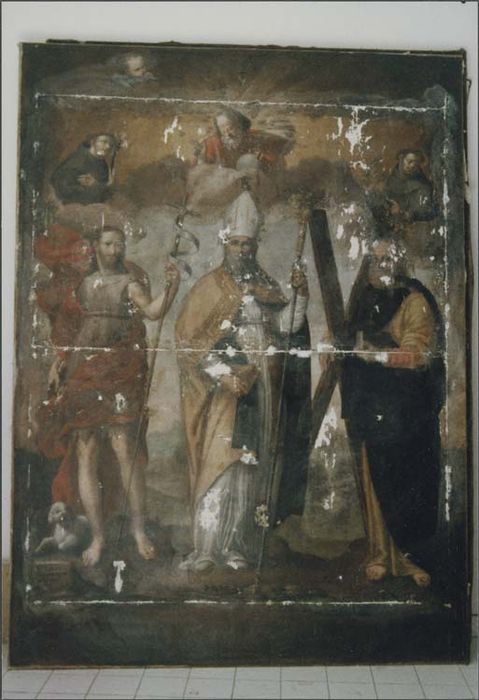 retable, tableau : Saint Eloi entre saint Jean-Baptiste et saint André