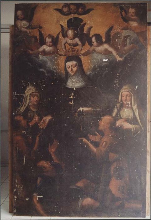 tableau et son cadre : Sainte Elisabeth de Hongrie faisant la charité