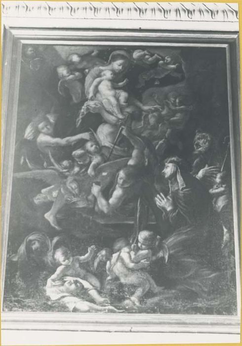 tableau, cadre : la Vierge à l'Enfant apparaissant à sainte Françoise Romaine