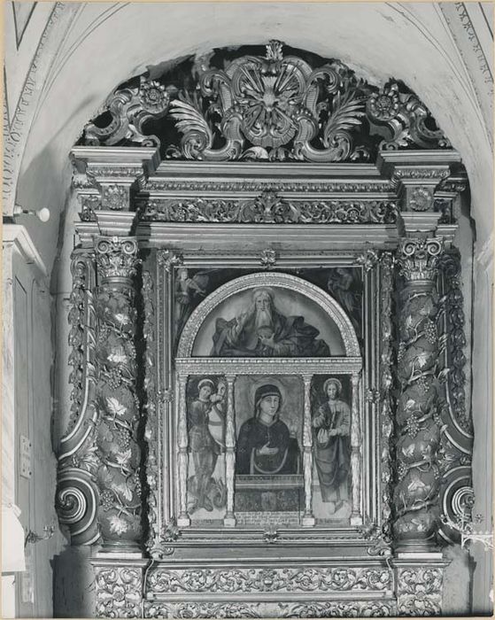 retable, tableaux : Saint Georges, saint Barthélémy, Dieu le Père