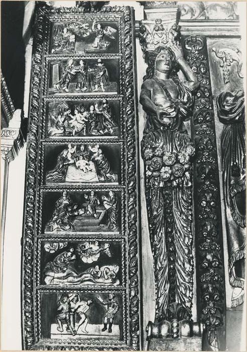 autel et retable de la Vierge-du-Rosaire, tabernacle, gradin, statue : Vierge à l'Enfant, cadre, 2 tableaux : les Mystères du Rosaire - © Ministère de la Culture (France), Médiathèque du patrimoine et de la photographie, diffusion GrandPalaisRmn Photo