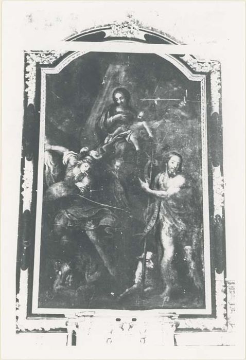 tableau, cadre : la Vierge à l'Enfant, entre saint Michel et saint Jean-Baptiste