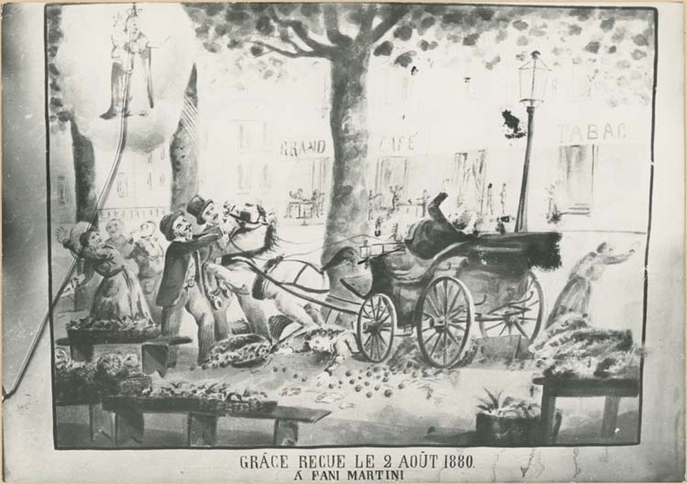 tableau ex-voto : Accident de voiture sur un marché - © Ministère de la Culture (France), Médiathèque du patrimoine et de la photographie, diffusion GrandPalaisRmn Photo