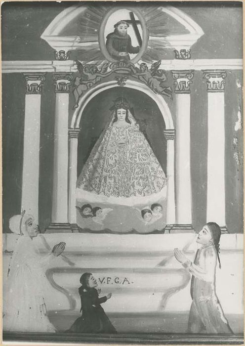 tableau ex-voto : Famille agenouillée au pied de l'autel de Notre-Dame de Laghet. - © Ministère de la Culture (France), Médiathèque du patrimoine et de la photographie, diffusion GrandPalaisRmn Photo