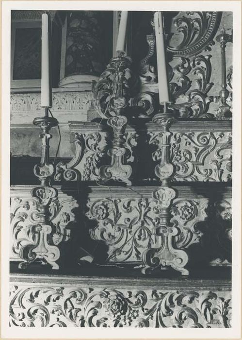 autel, retable, tableau, tabernacle, exposition, 8 chandeliers, croix d'autel : l'Apparition de la Vierge à Saint-Jacques (maître-autel)