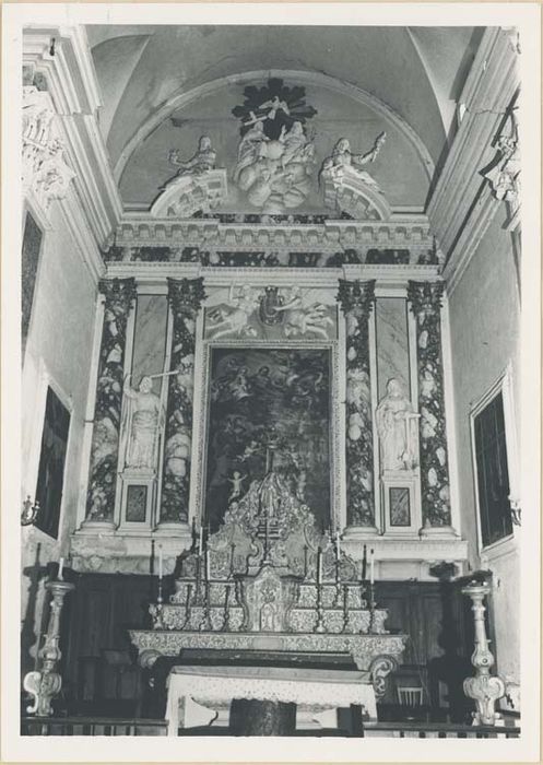 autel, retable, tableau, tabernacle, exposition, 8 chandeliers, croix d'autel : l'Apparition de la Vierge à Saint-Jacques (maître-autel)