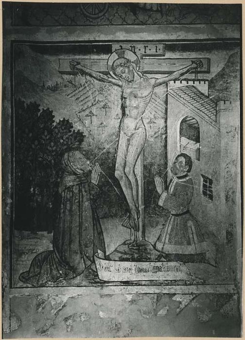 peintures monumentales : la Crucifixion, le Martyre de saint Sébastien, saints, saintes