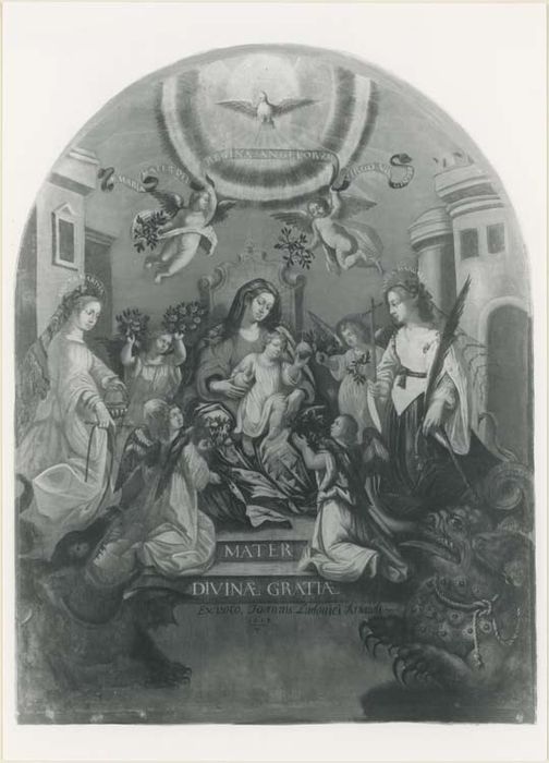tableau, cadre : Notre-Dame des-grâces entre les saintes marguerite et Marthe