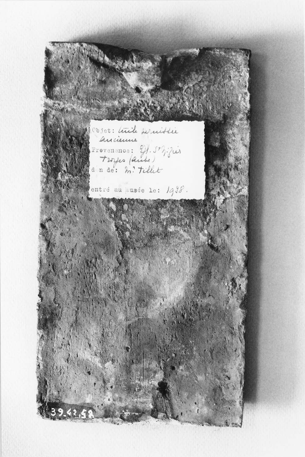 Tuile plate ancienne vernissée biseautée à tenons