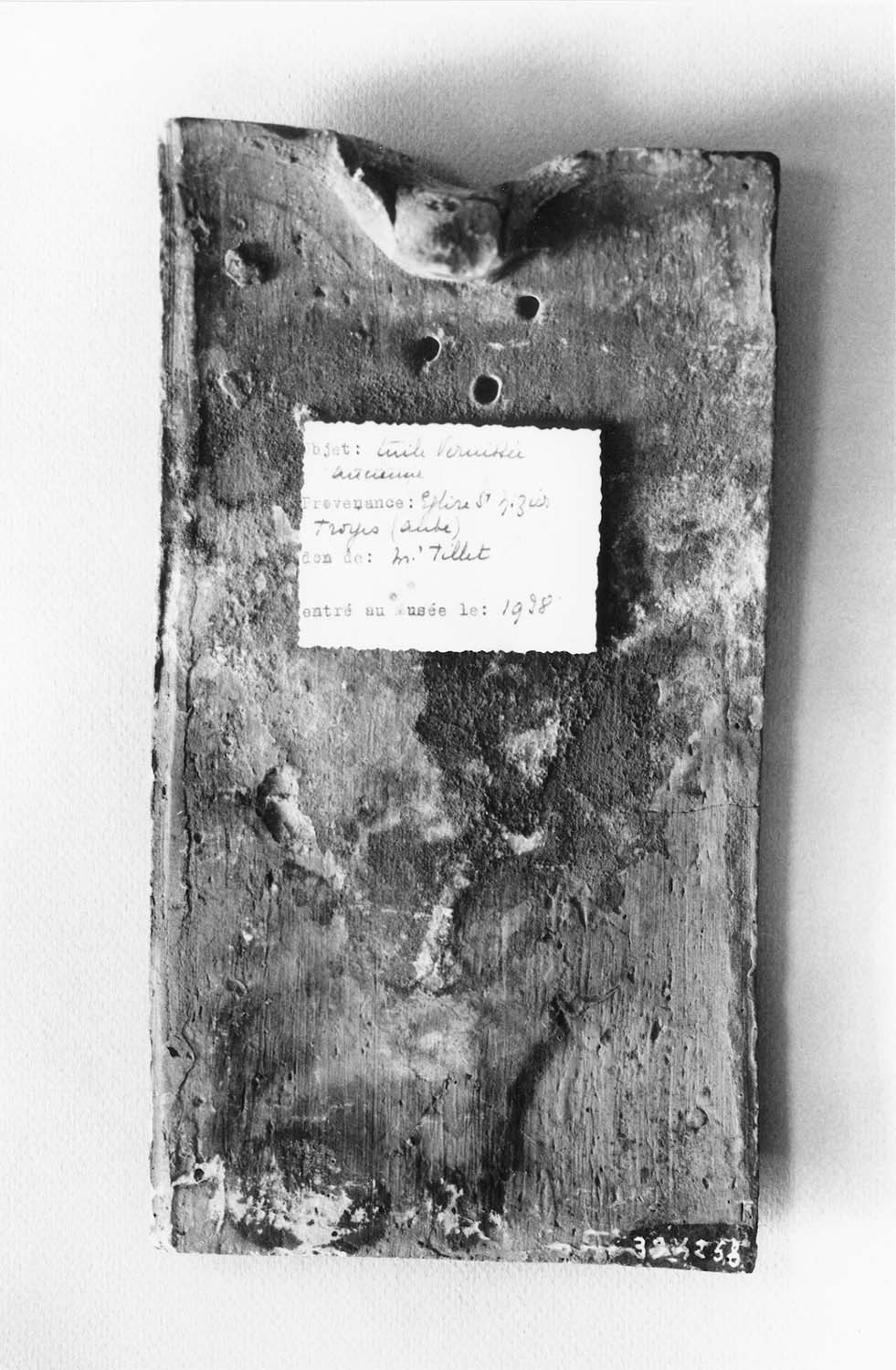 Tuile plate ancienne vernissée biseautée à tenons