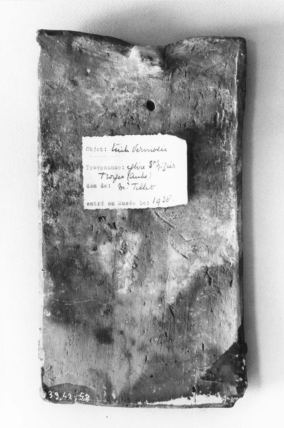 Tuile plate ancienne vernissée biseautée à tenons