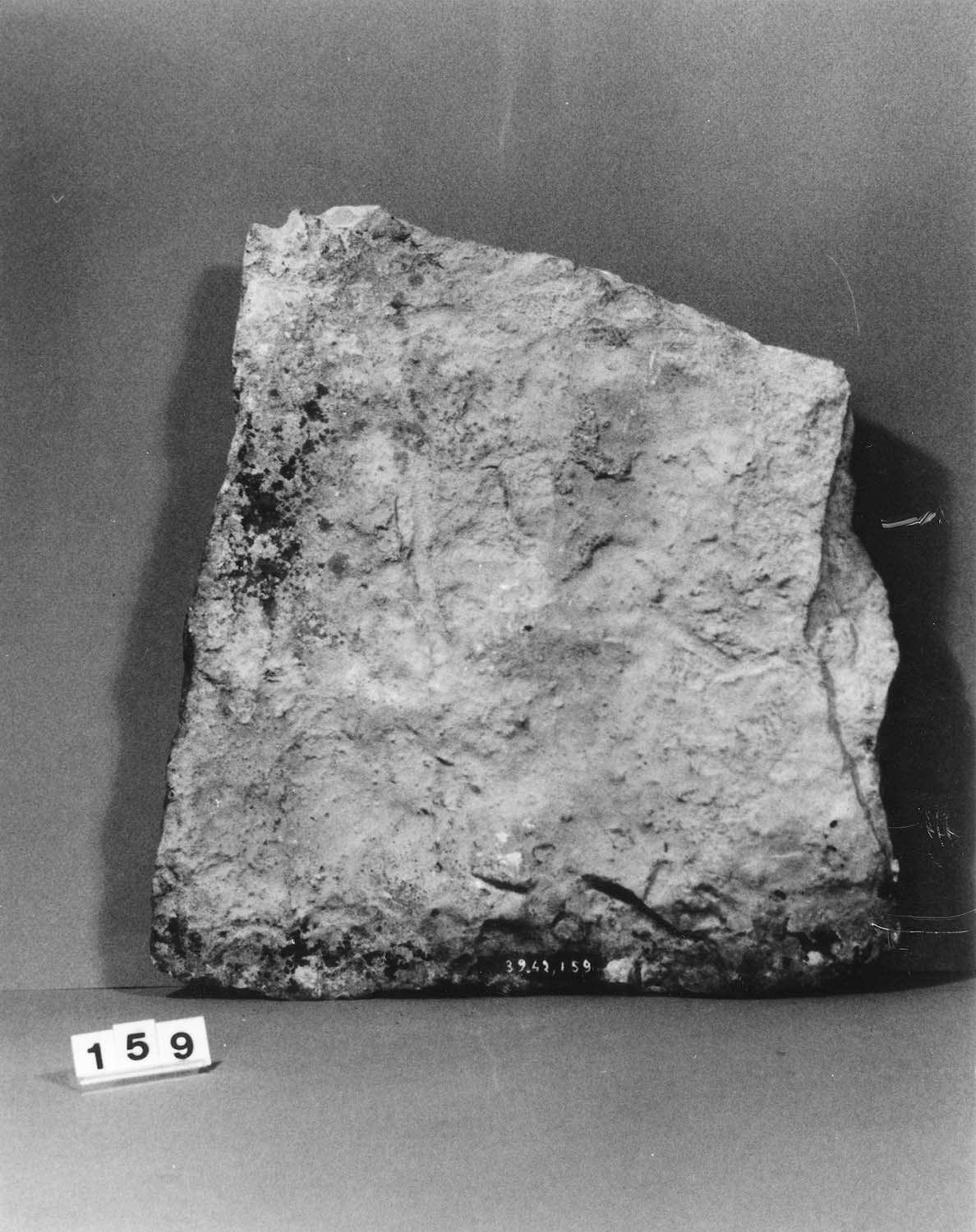 Dalle de calcaire ancienne dite lave ou platin, traces de lichen et mortier