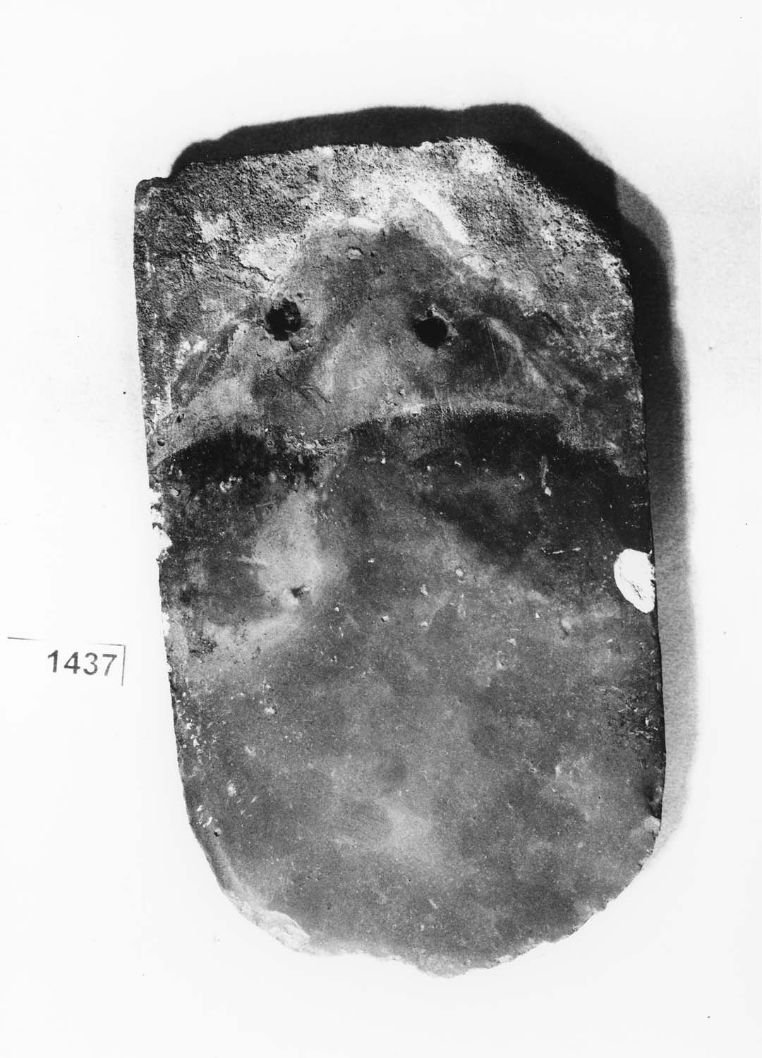 Tuile plate ancienne vernissée noire, à deux trous et bout rond
