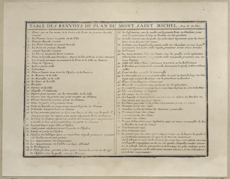 Reproduction de la légende du plan du Mont Saint-Michel