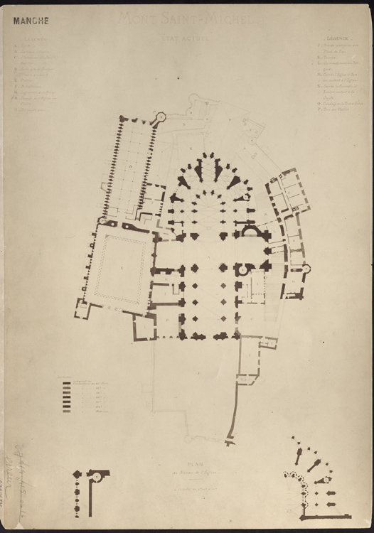 Reproduction du plan de l'église abbatiale après démolition des trois travées occidentales