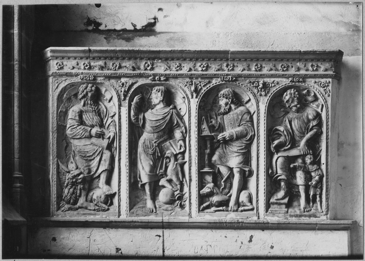 Bas-relief d'albâtre : les quatre évangélistes