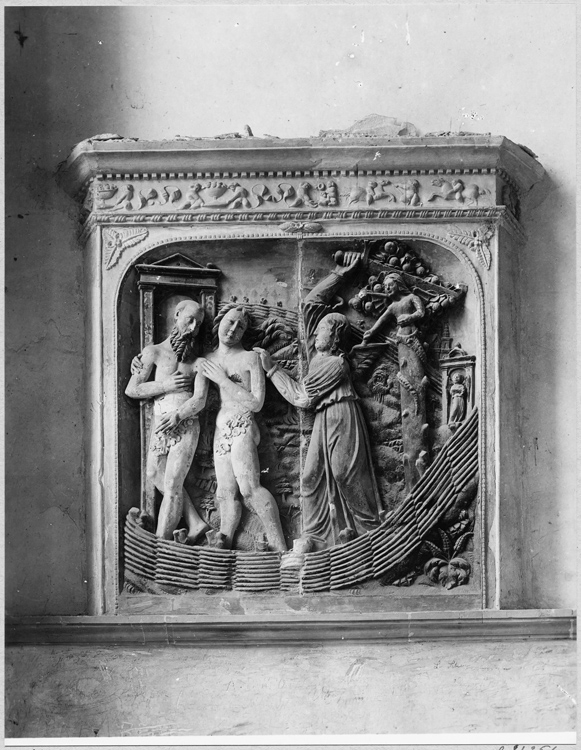 Bas-relief en albâtre : Adam et Eve chassés du paradis