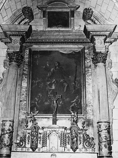 Retable, tabernacle, statuettes (4), tableau : 'L'Assomption', retable et tabernacle architecturés ; avant restauration