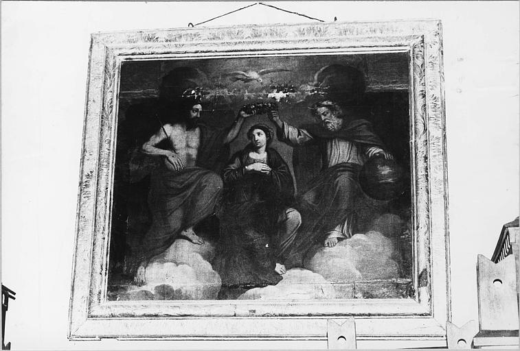 Tableau, cadre : 'Le couronnement de la Vierge', huile sur toile, cadre en bois doré