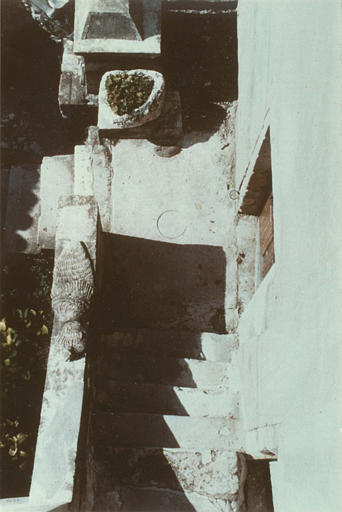 Escalier : rampe sculptée d'un motif de sirène