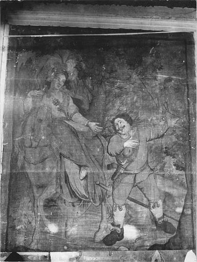 Tableau : 'Episode de la vie de Don Quichotte', huile sur toile ; avant restauration