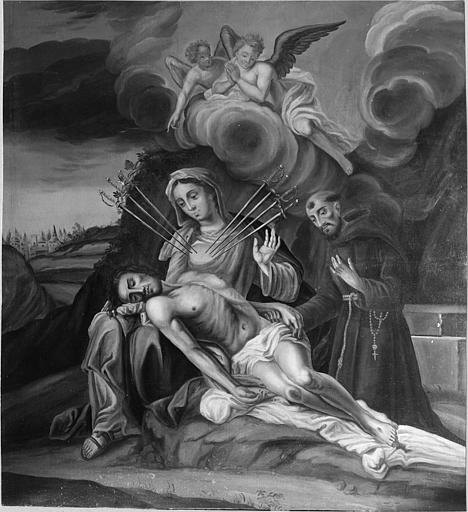 Tableau : 'Notre Dame des Sept Douleurs', huile sur toile ; après restauration