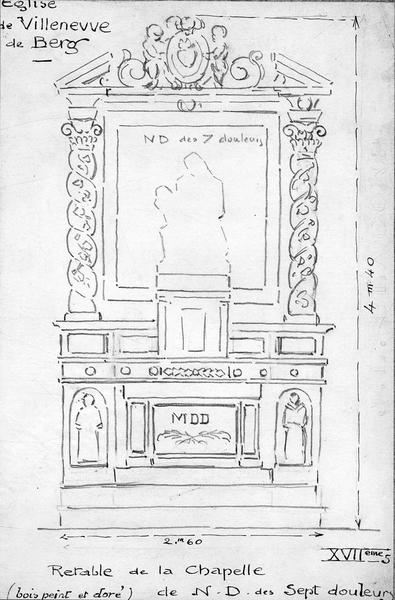 retable, tableau : Notre-Dame des sept Douleurs, vue générale (relevé)