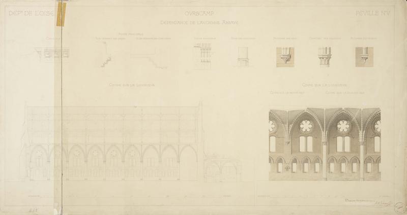 Dépendance de l'ancienne abbaye : coupes sur la longueur, détails