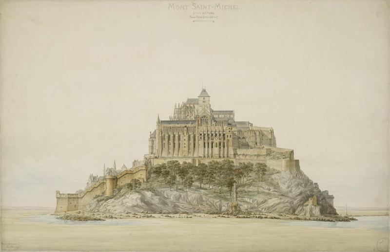 Projet de restauration. Vue générale de la face nord du Mont-Saint-Michel ; État actuel