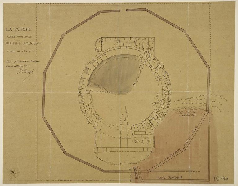 Plan avec l'indication de la limite des fouilles de 1905