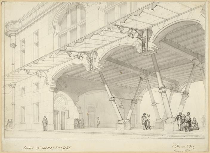 Dessin de maçonnerie : marché couvert. Planche XXI des 'Entretiens sur l'Architecture'. Janvier 1865. Inv. 50016