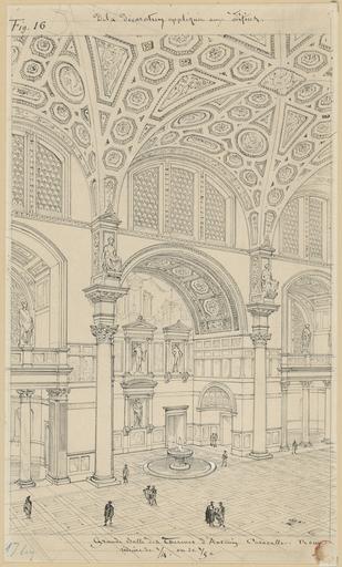 Dessin de la grande salle des Thermes d'Antonin-Caracalla à Rome. Figure 16 de 'De la décoration appliquée aux Edifices'. 1879. Inv. 20 026