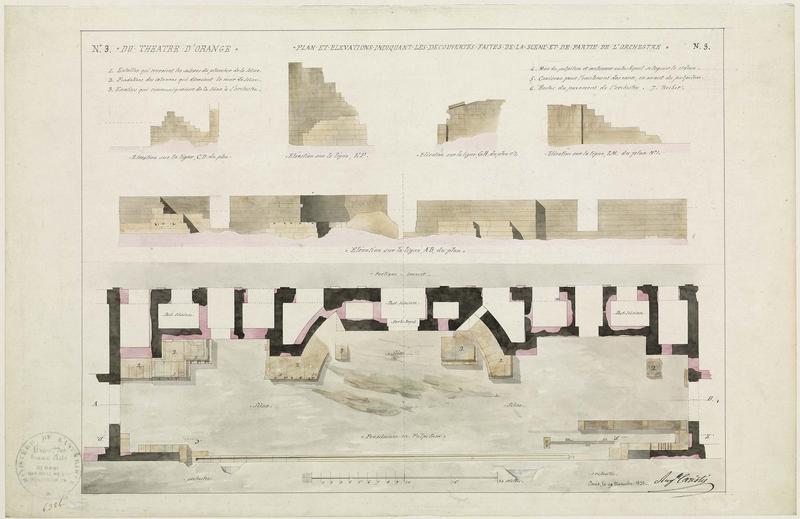 Théâtre antique : plan et indication des découvertes faites de la scène et de la partie de l'orchestre