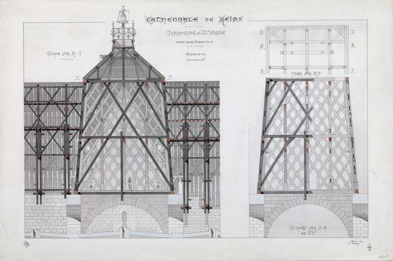 Charpente du XVème siècle, coupes, plan