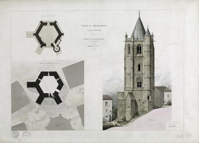 Élévations, plans des rez-de-chaussée et 1er étage. Projet de restauration