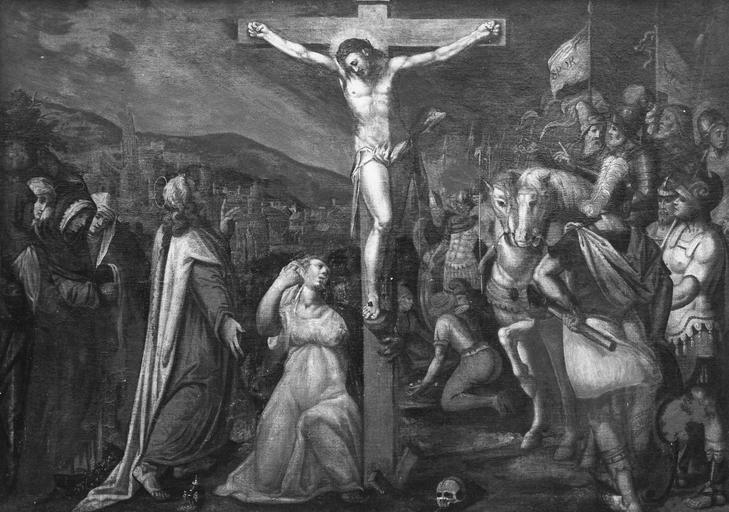 tableau : La Crucifixion, huile sur toile, avant restauration