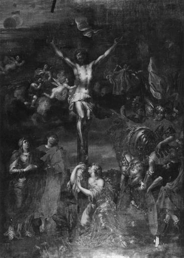 tableau : Crucifixion, huile sur toile signée Rub, 1715, avant restauration