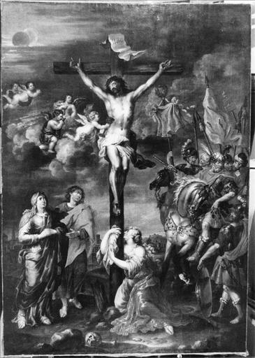 tableau : Crucifixion, huile sur toile signée Rub, 1715, après restauration